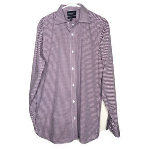 Bonobos Mens Shirt XL 16/36 Burgundy Gingham Plaid Check Standard Fit Button Up